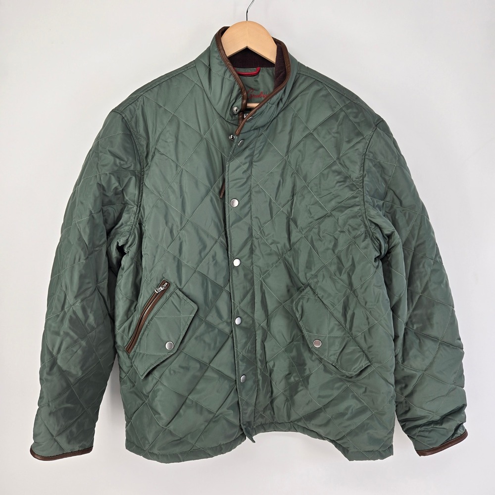 Robert Graham Quilted Jacket Mens XL Sage Green Corduroy Trim Diamond Puffer